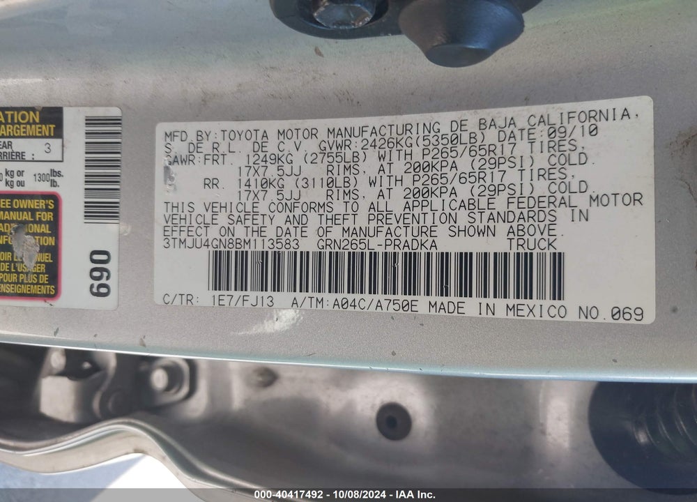 2011 TOYOTA TACOMA PRERUNNER V6 VIN: 3TMJU4GN8BM113583