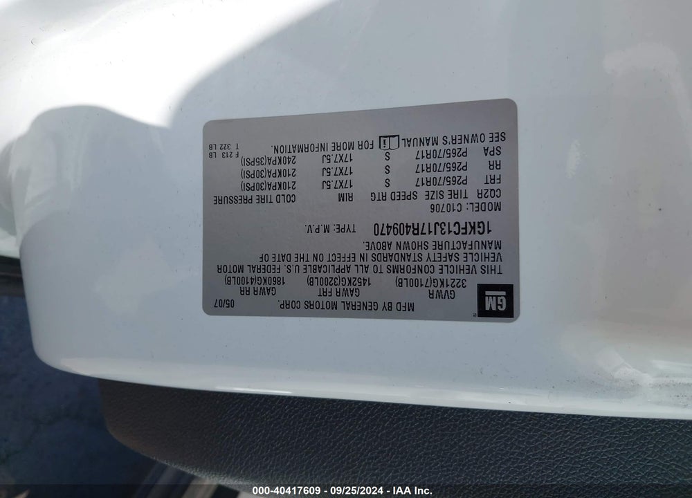 2007 GMC YUKON SLT VIN: 1GKFC13J17R409470
