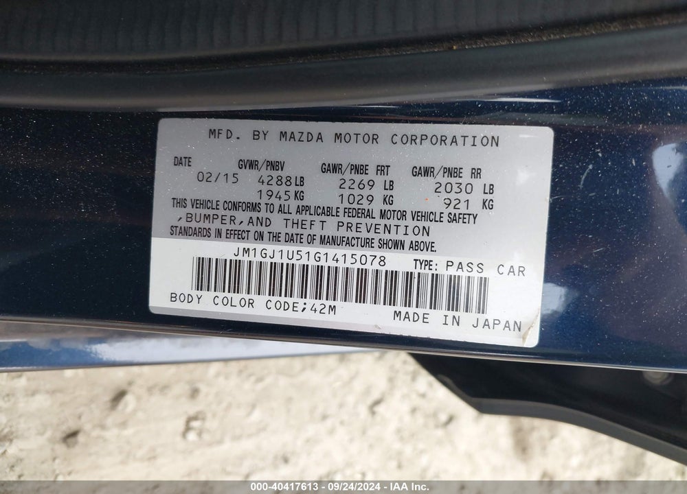 2016 MAZDA 6 I SPORT VIN: JM1GJ1U51G1415078