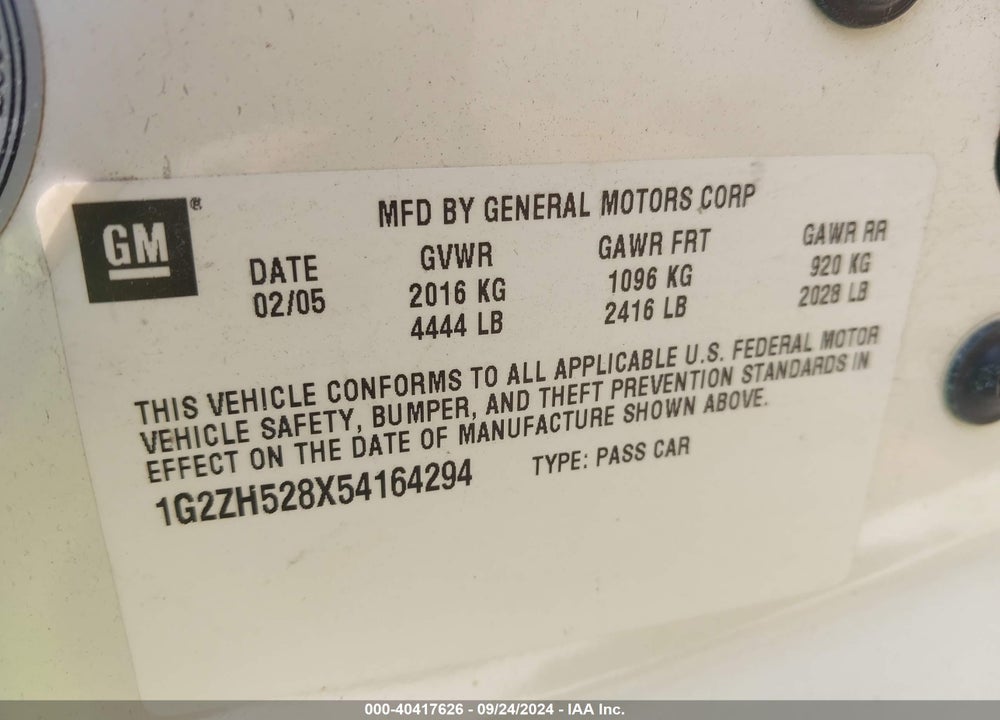 2005 PONTIAC G6 GT VIN: 1G2ZH528X54164294