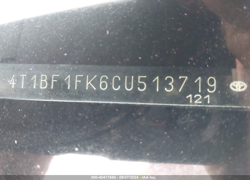 2012 TOYOTA CAMRY XLE VIN: 4T1BF1FK6CU513719