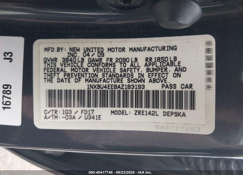 2010 TOYOTA COROLLA S VIN: 1NXBU4EE8AZ183193