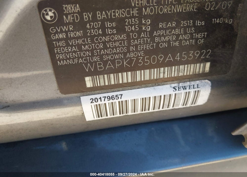 2009 BMW 328I XDRIVE VIN: WBAPK73509A453922