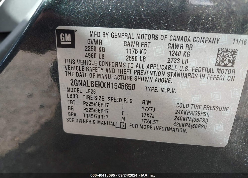 2017 CHEVROLET EQUINOX LS VIN: 2GNALBEKXH1545650