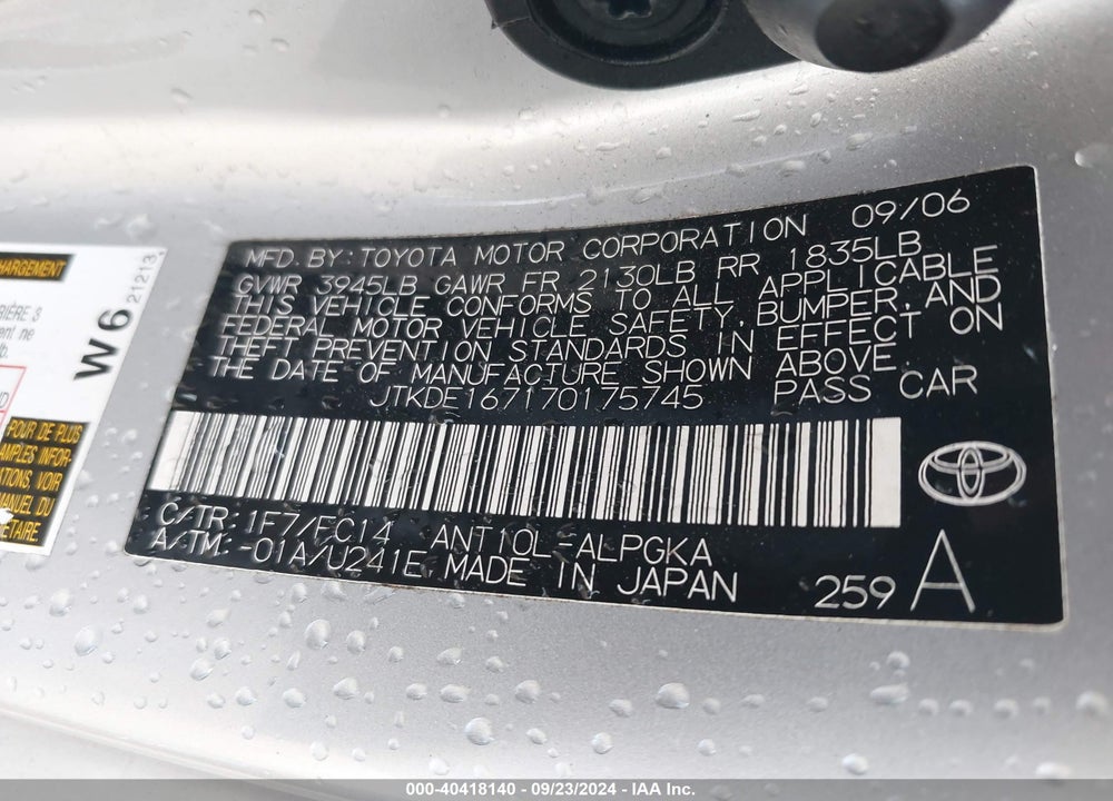 2007 SCION TC VIN: JTKDE167170175745