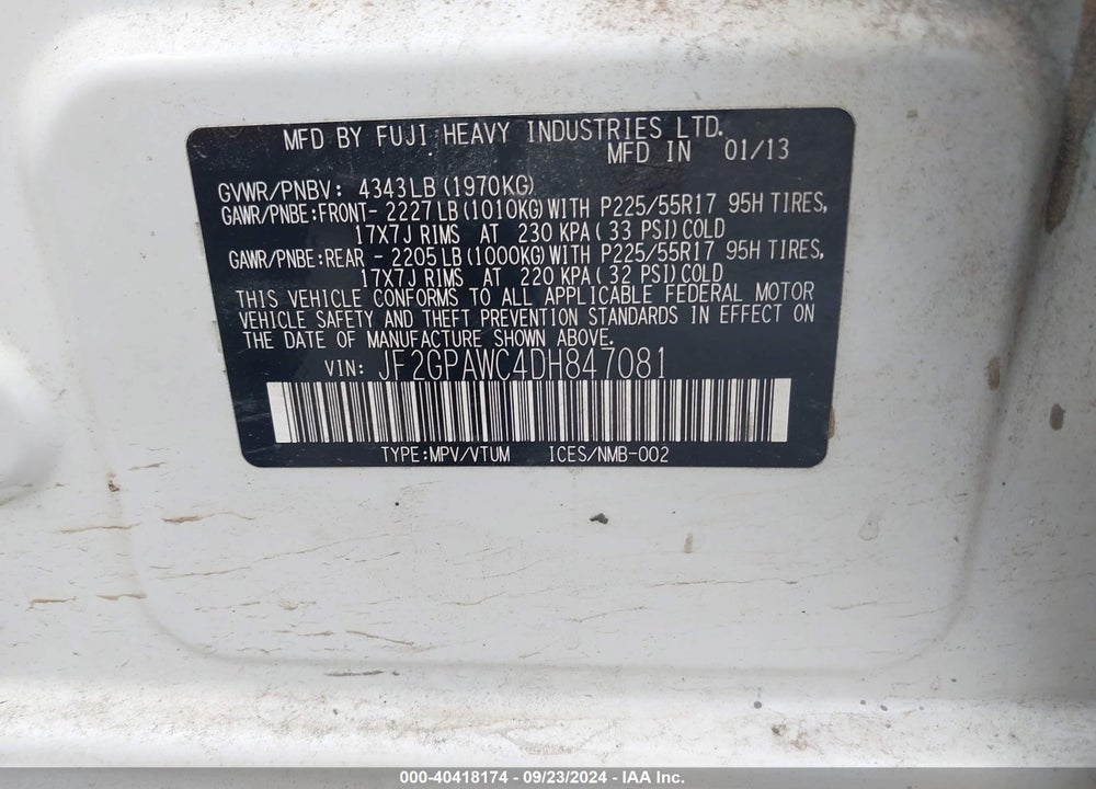 2013 SUBARU XV CROSSTREK 2.0I PREMIUM VIN: JF2GPAWC4DH847081