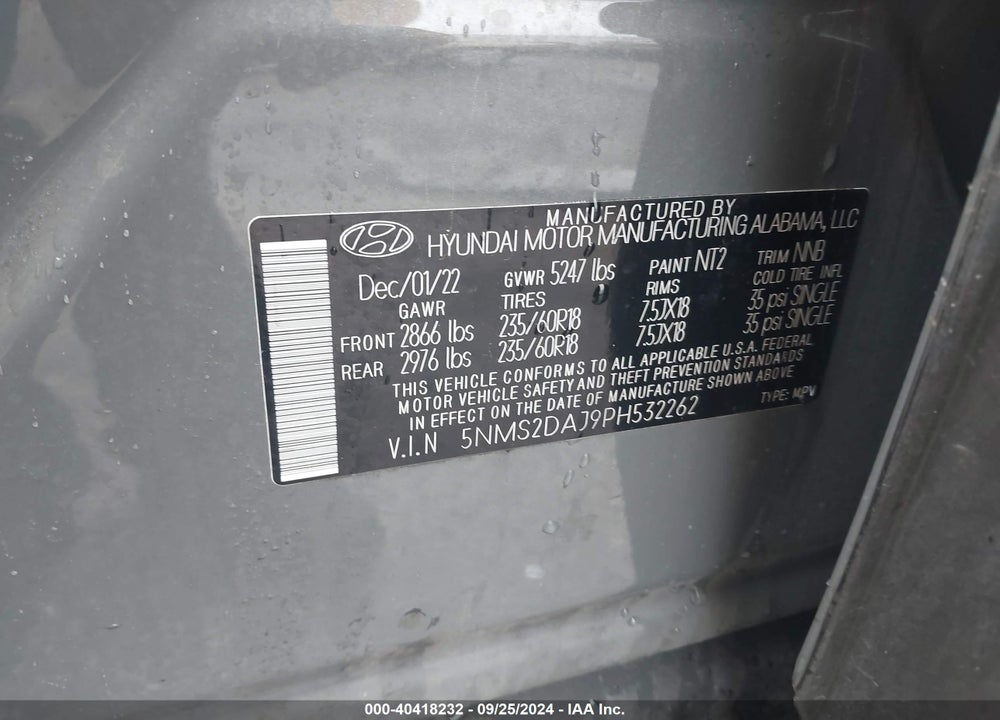 2023 HYUNDAI SANTA FE SEL VIN: 5NMS2DAJ9PH532262