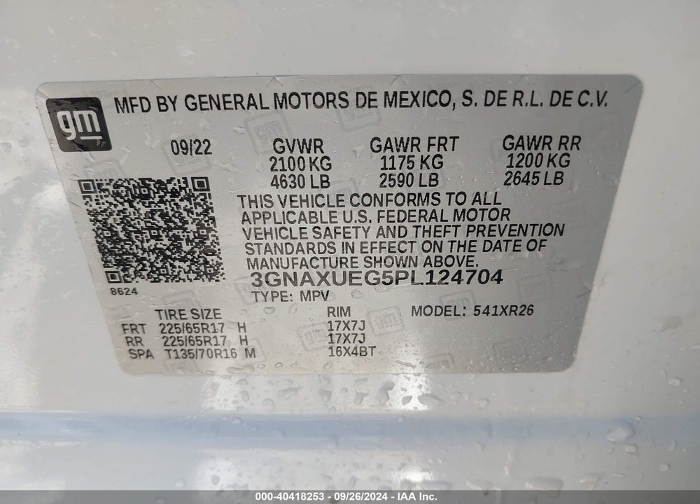 2023 CHEVROLET EQUINOX AWD LT VIN: 3GNAXUEG5PL124704