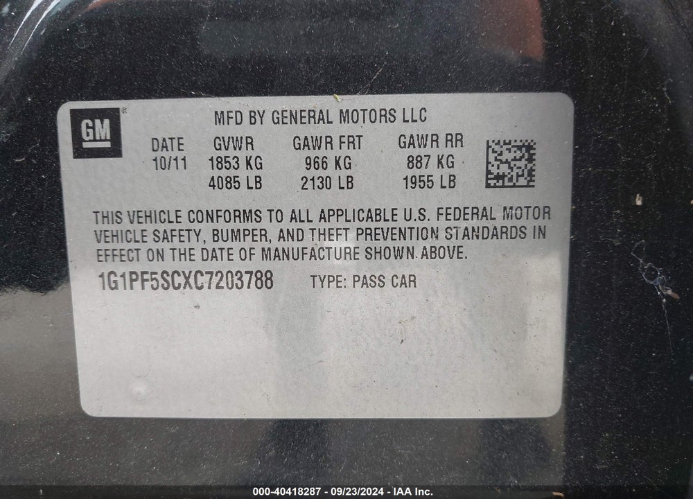 2012 CHEVROLET CRUZE 1LT VIN: 1G1PF5SCXC7203788
