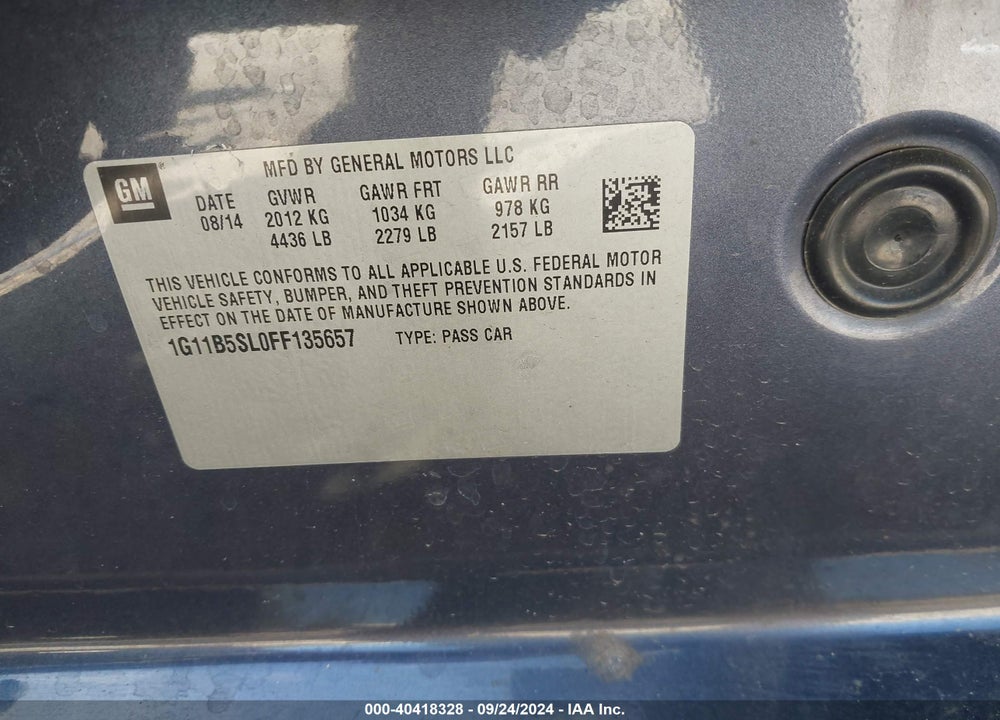 2015 CHEVROLET MALIBU LS VIN: 1G11B5SL0FF135657
