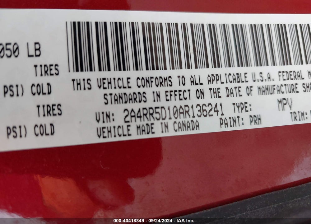 2010 CHRYSLER TOWN & COUNTRY TOURING VIN: 2A4RR5D10AR136241