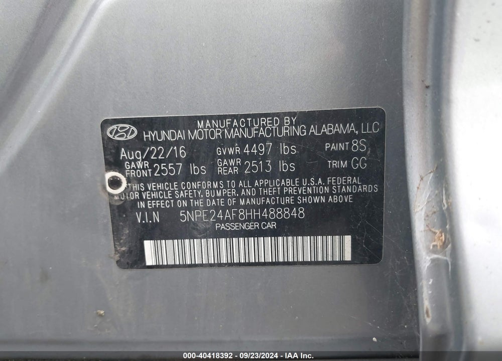 2017 HYUNDAI SONATA VIN: 5NPE24AF8HH488848