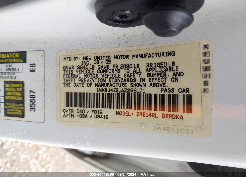 2010 TOYOTA COROLLA LE VIN: 1NXBU4EE1AZ236171