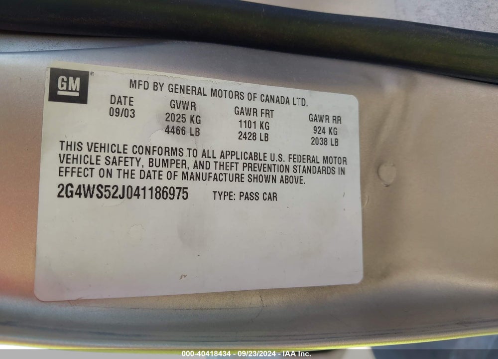 2004 BUICK CENTURY VIN: 2G4WS52J041186975
