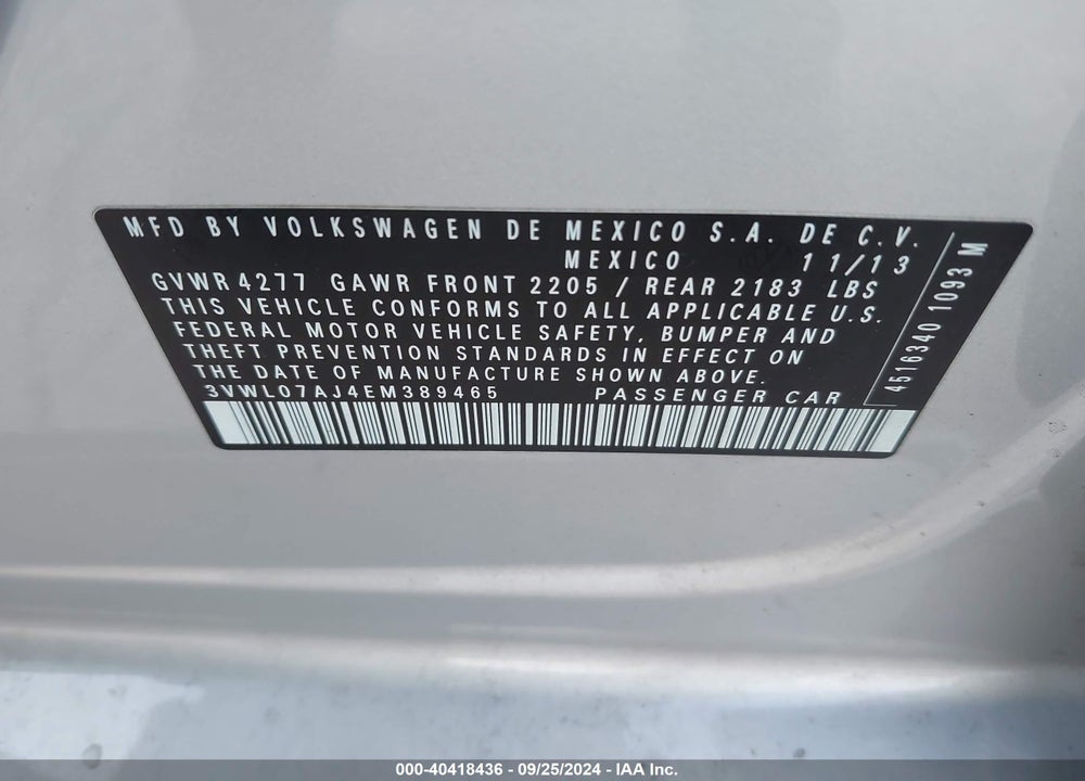 2014 VOLKSWAGEN JETTA 1.8T SEL VIN: 3VWL07AJ4EM389465