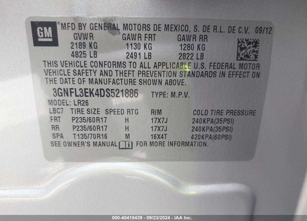 2013 CHEVROLET CAPTIVA SPORT LT VIN: 3GNFL3EK4DS521886