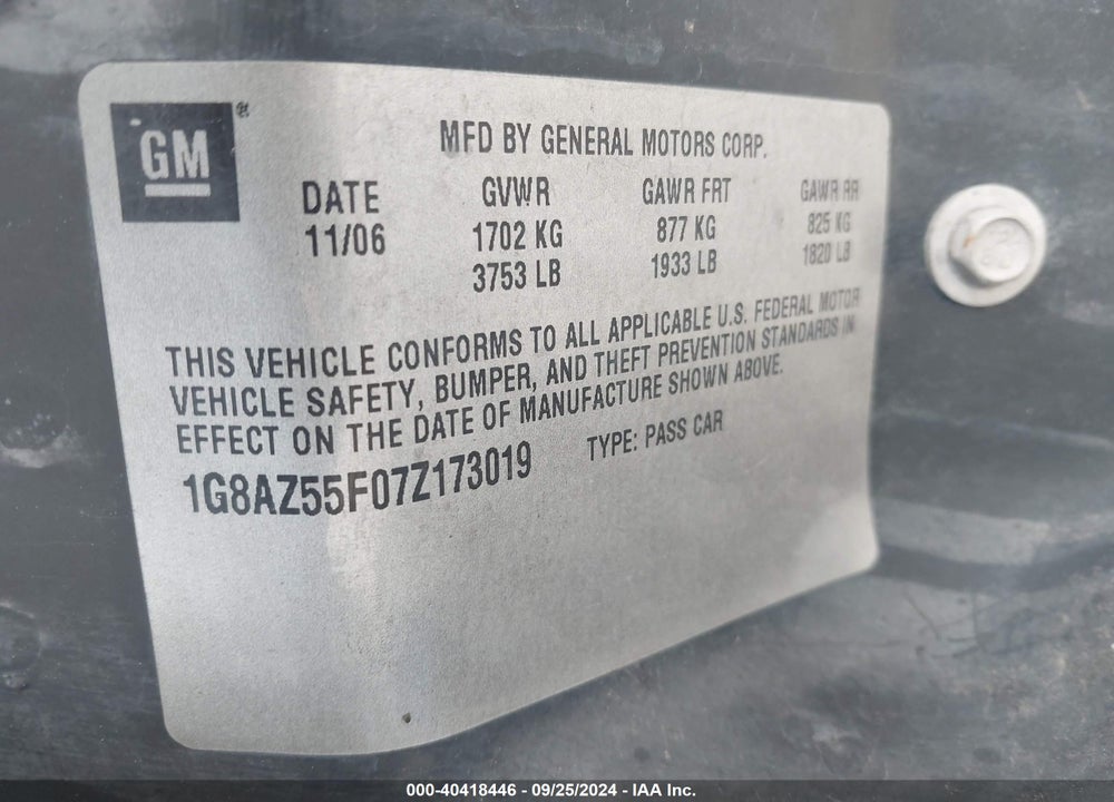 2007 SATURN ION 2 VIN: 1G8AZ55F07Z173019