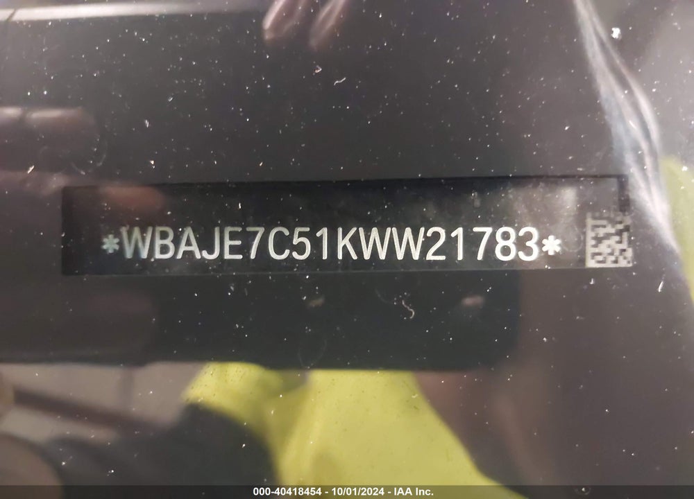 2019 BMW 540I XDRIVE VIN: WBAJE7C51KWW21783
