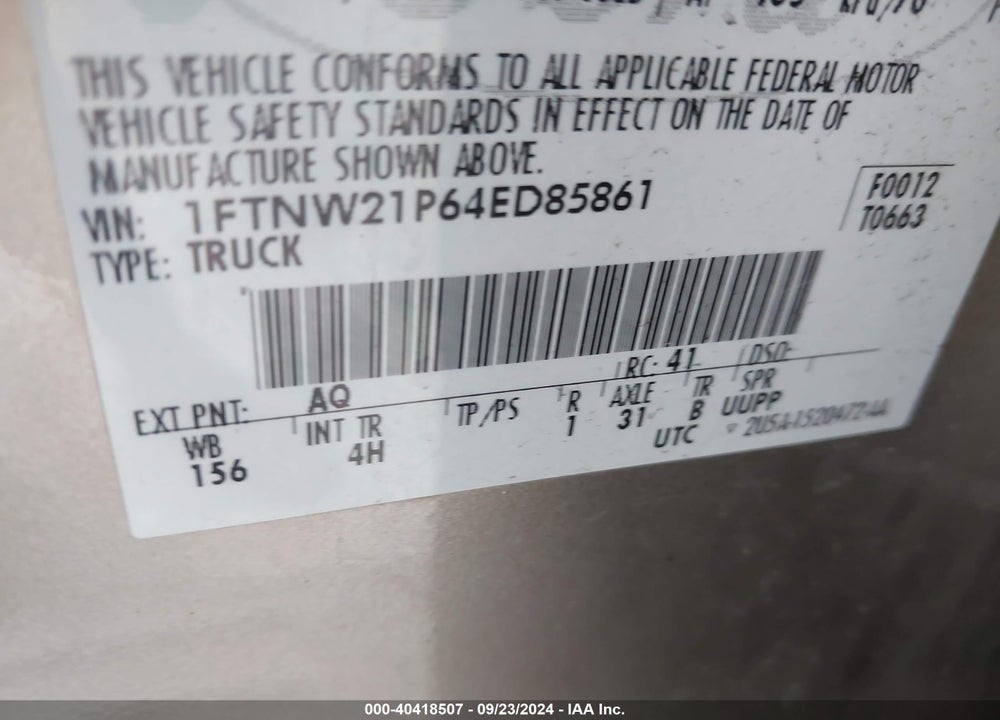 2004 FORD F-250 LARIAT/XL/XLT VIN: 1FTNW21P64ED85861