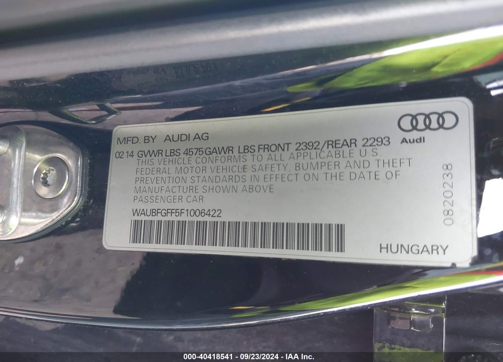 2015 AUDI A3 2.0T PREMIUM VIN: WAUBFGFF5F1006422