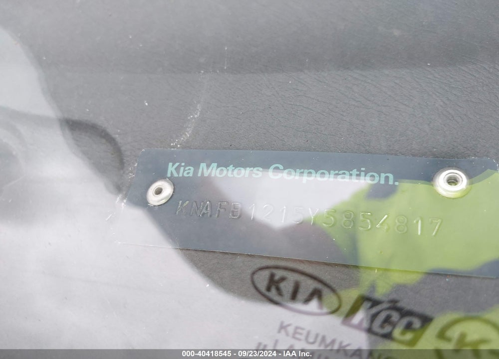 2000 KIA SEPHIA LS/LS W/POWER PKG VIN: KNAFB1215Y5854817