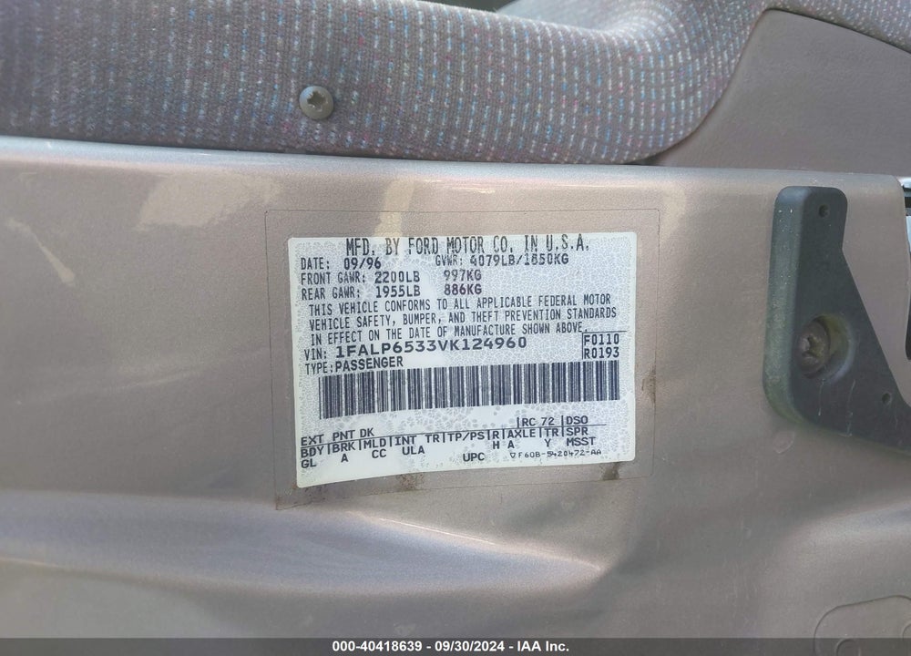 1997 FORD CONTOUR GL VIN: 1FALP6533VK124960