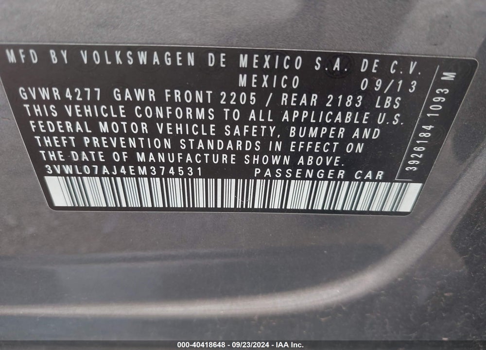 2014 VOLKSWAGEN JETTA 1.8T SEL VIN: 3VWL07AJ4EM374531