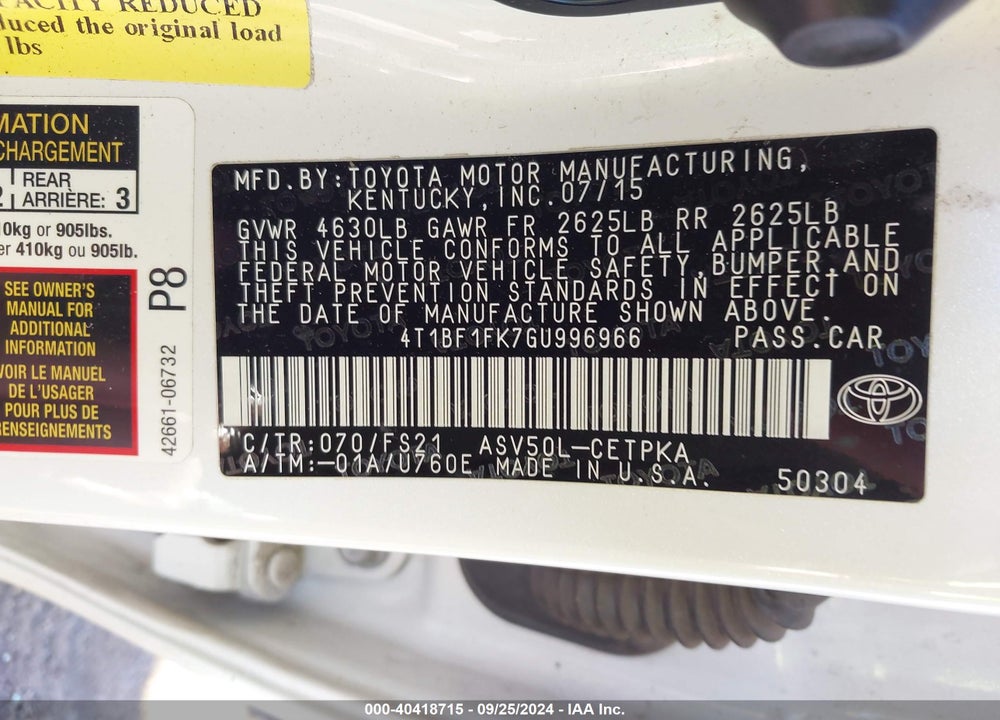 2016 TOYOTA CAMRY SE VIN: 4T1BF1FK7GU996966