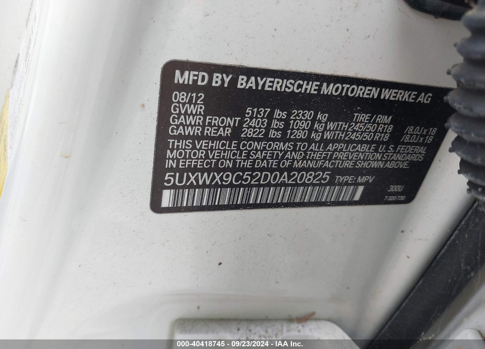 2013 BMW X3 XDRIVE28I VIN: 5UXWX9C52D0A20825