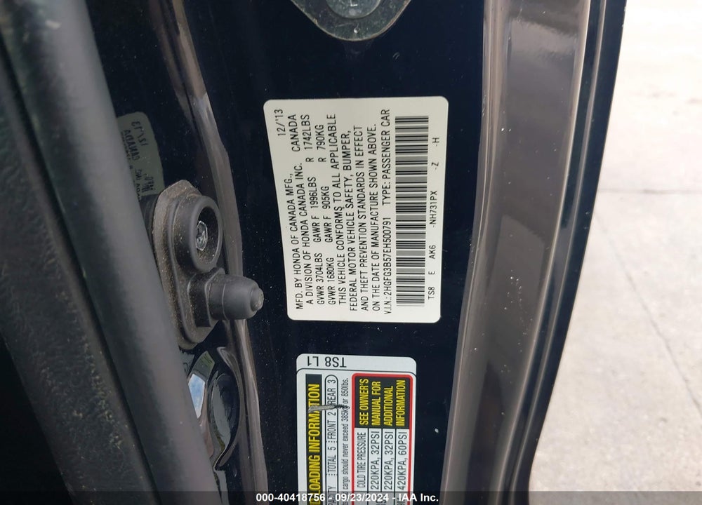 2014 HONDA CIVIC VIN: 2HGFG3B57EH500791