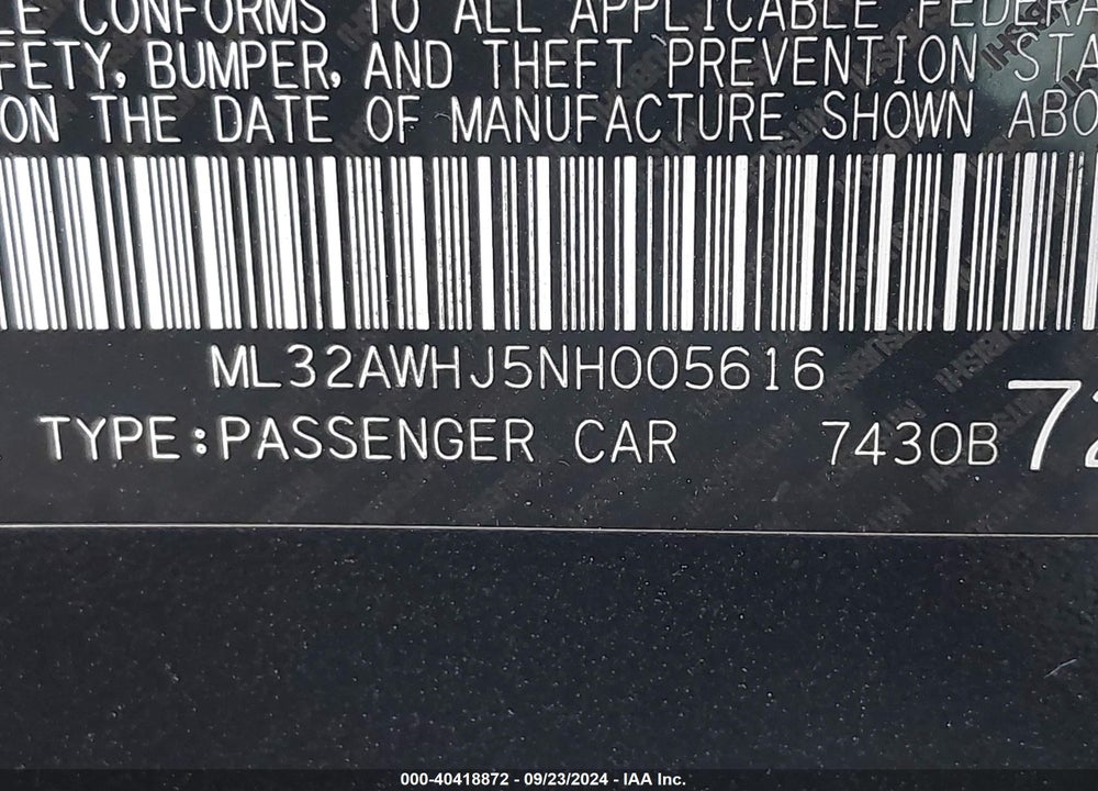 2022 MITSUBISHI MIRAGE BLACK EDITION/SE VIN: ML32AWHJ5NH005616