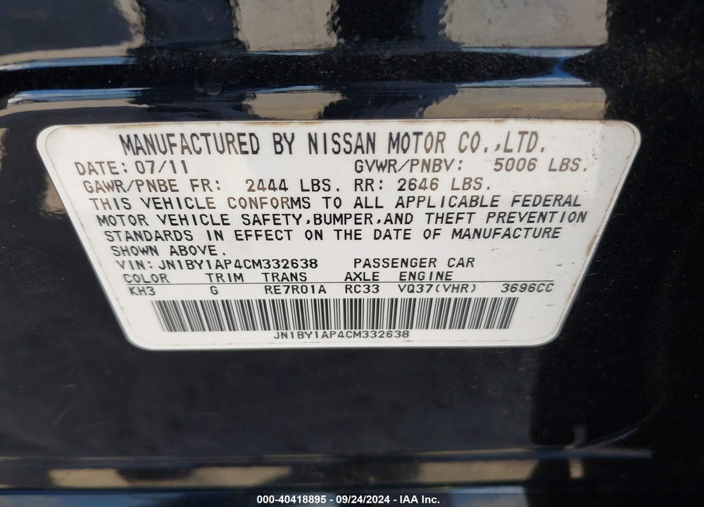 2012 INFINITI M37 VIN: JN1BY1AP4CM332638