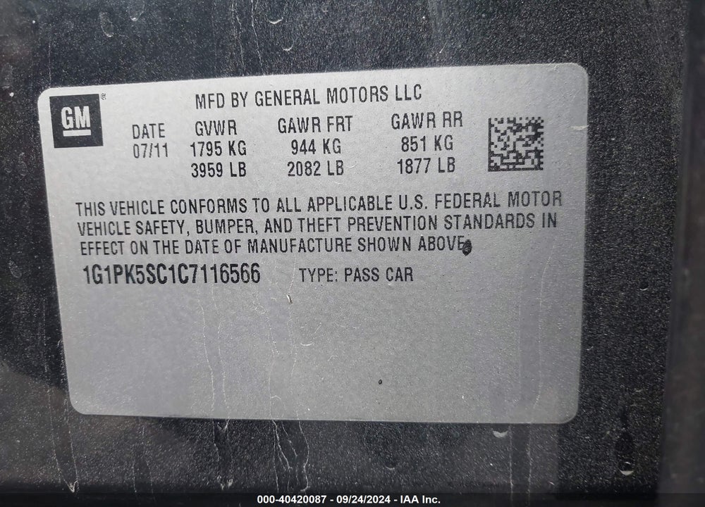 2012 CHEVROLET CRUZE ECO VIN: 1G1PK5SC1C7116566