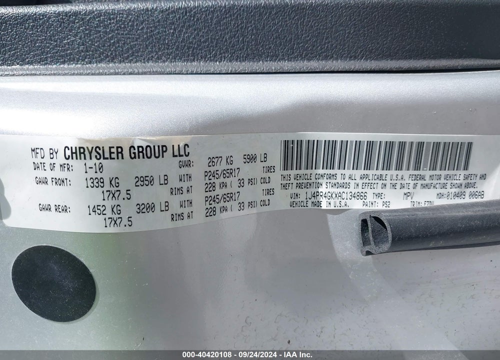 2010 JEEP GRAND CHEROKEE LAREDO VIN: 1J4PR4GKXAC134866