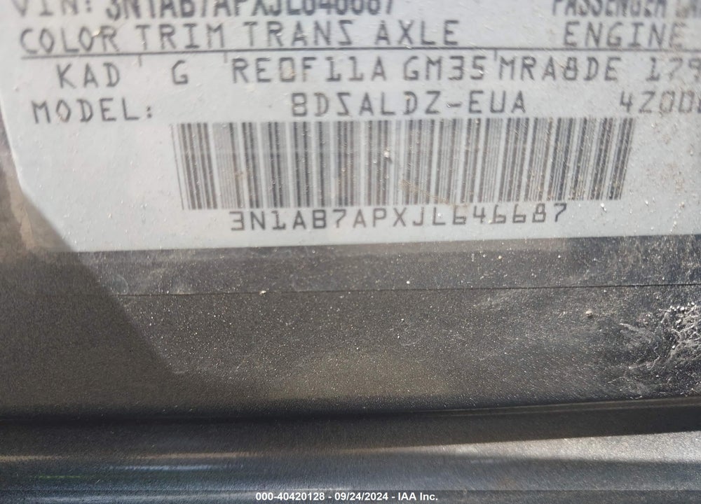 2018 NISSAN SENTRA SV VIN: 3N1AB7APXJL646687