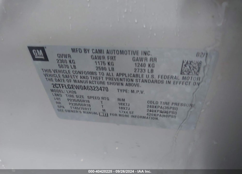 2010 GMC TERRAIN SLT-1 VIN: 2CTFLGEW0A6323470