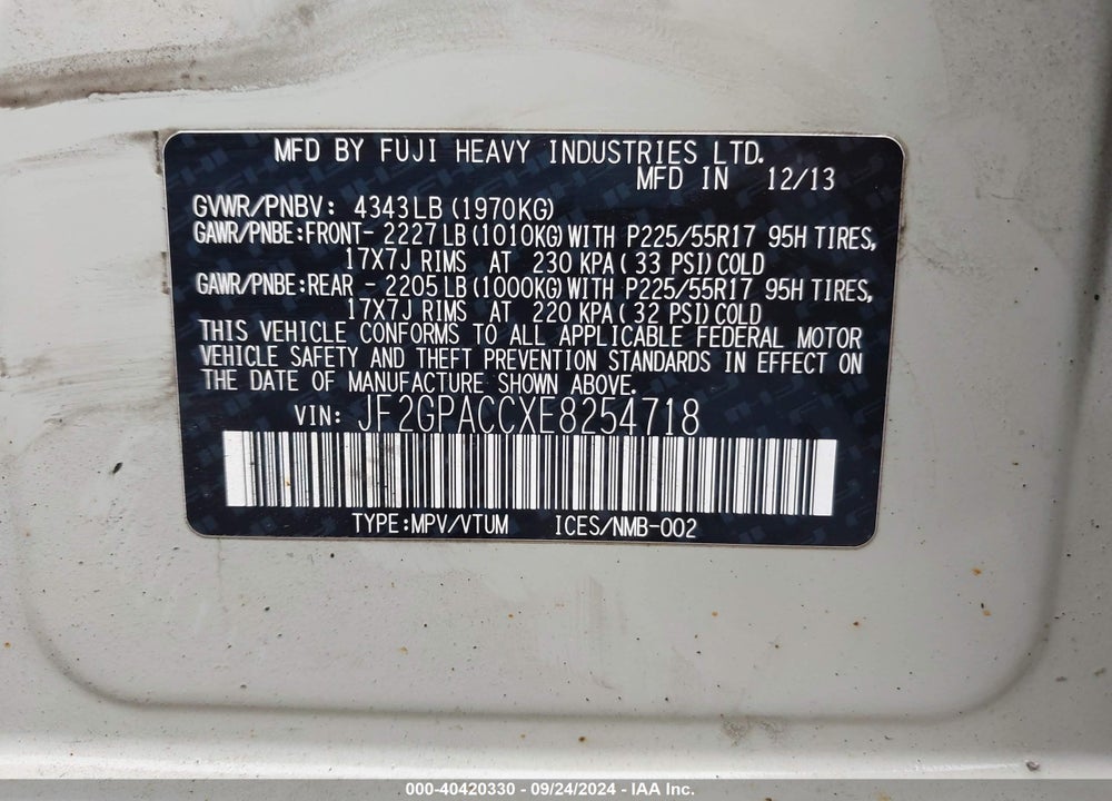2014 SUBARU XV CROSSTREK 2.0I PREMIUM VIN: JF2GPACCXE8254718