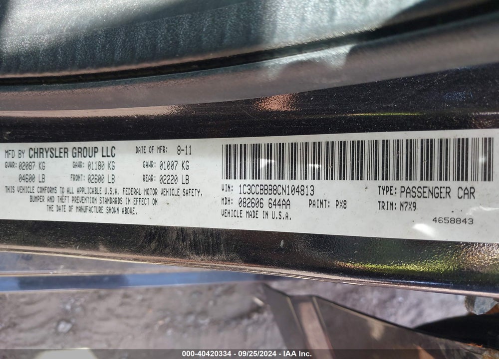 2012 CHRYSLER 200 TOURING VIN: 1C3CCBBB8CN104813