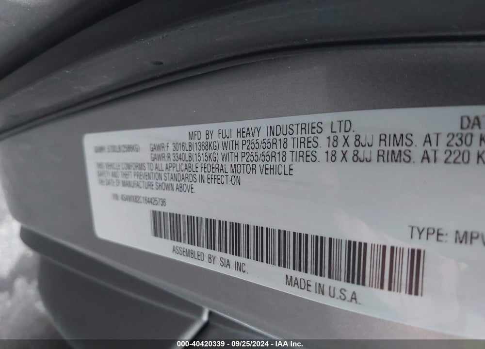 2006 SUBARU B9 TRIBECA BASE 5-PASSENGER/LIMITED 5-PASSENGER VIN: 4S4WX82C164425736