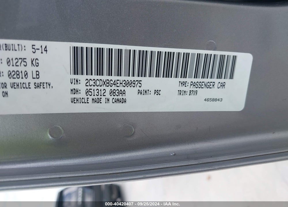 2014 DODGE CHARGER SE VIN: 2C3CDXBG4EH300975