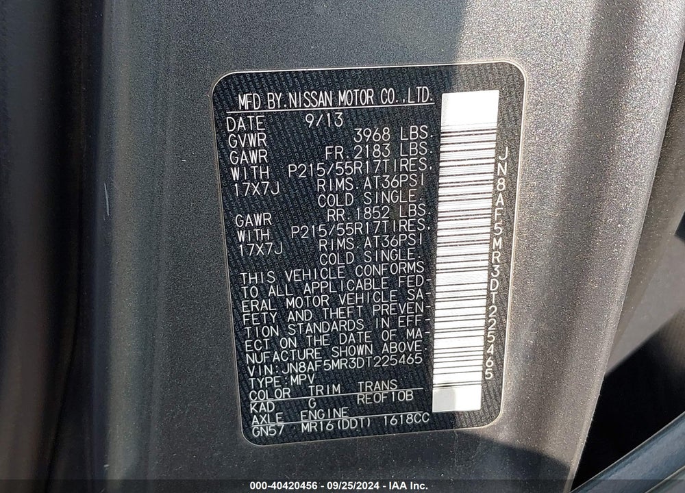 2013 NISSAN JUKE S VIN: JN8AF5MR3DT225465