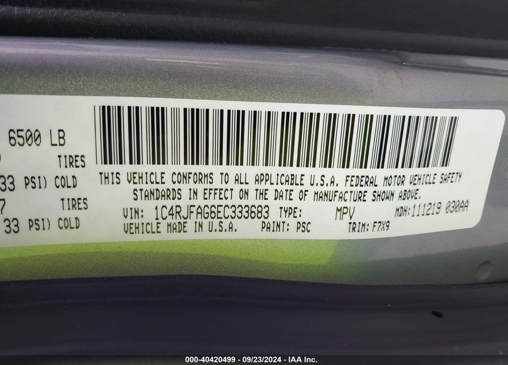 2014 JEEP GRAND CHEROKEE LAREDO VIN: 1C4RJFAG6EC333683