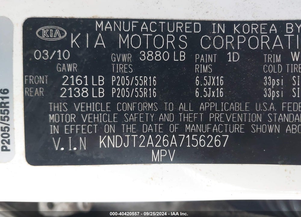 2010 KIA SOUL VIN: KNDJT2A26A7156267