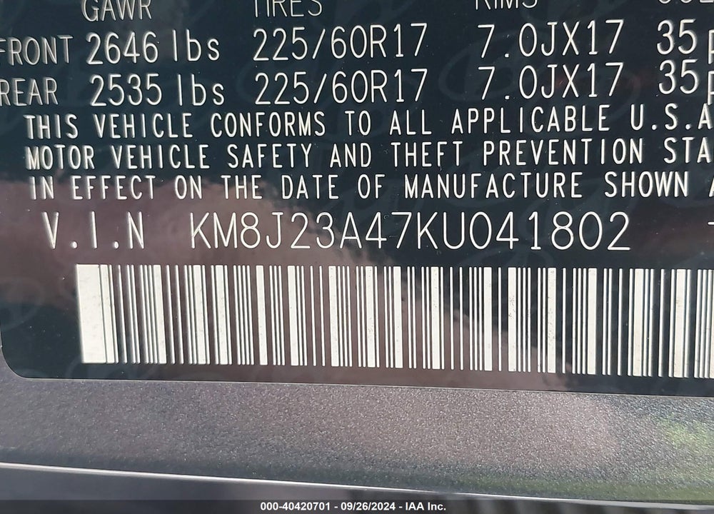 2019 HYUNDAI TUCSON SE VIN: KM8J23A47KU041802