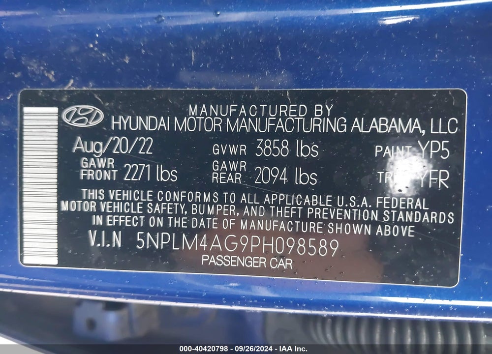 2023 HYUNDAI ELANTRA SEL VIN: 5NPLM4AG9PH098589