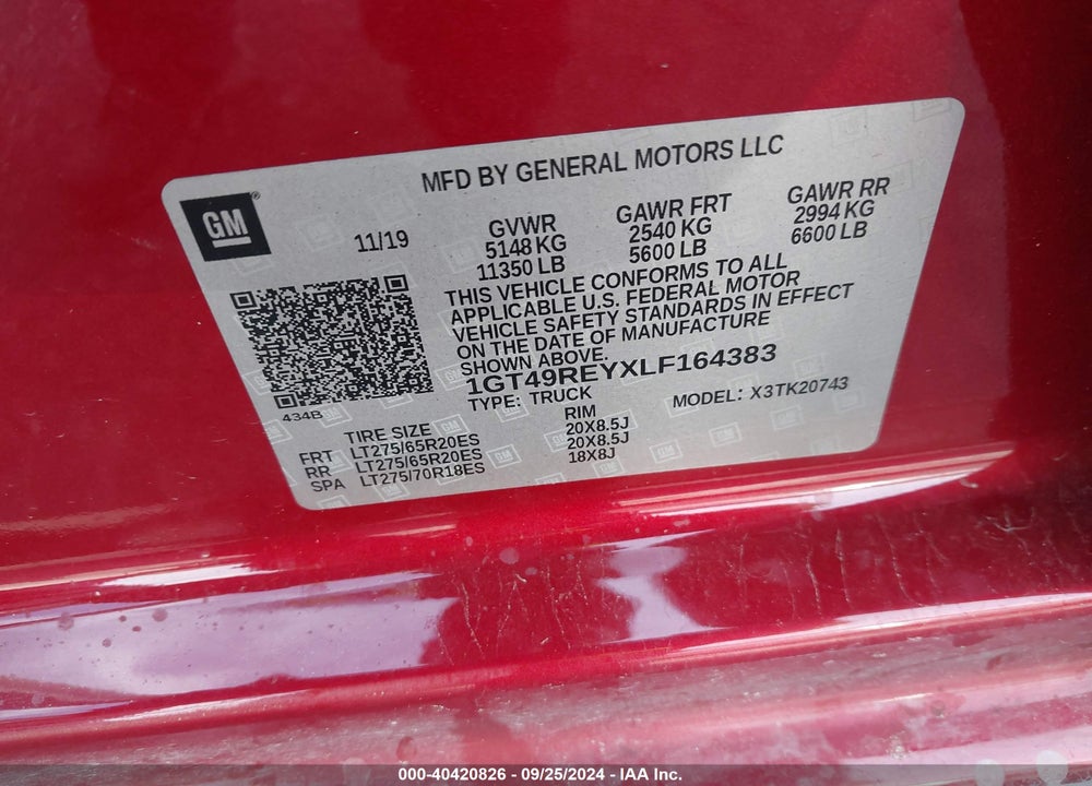2020 GMC SIERRA 2500HD 4WD  STANDARD BED DENALI VIN: 1GT49REYXLF164383