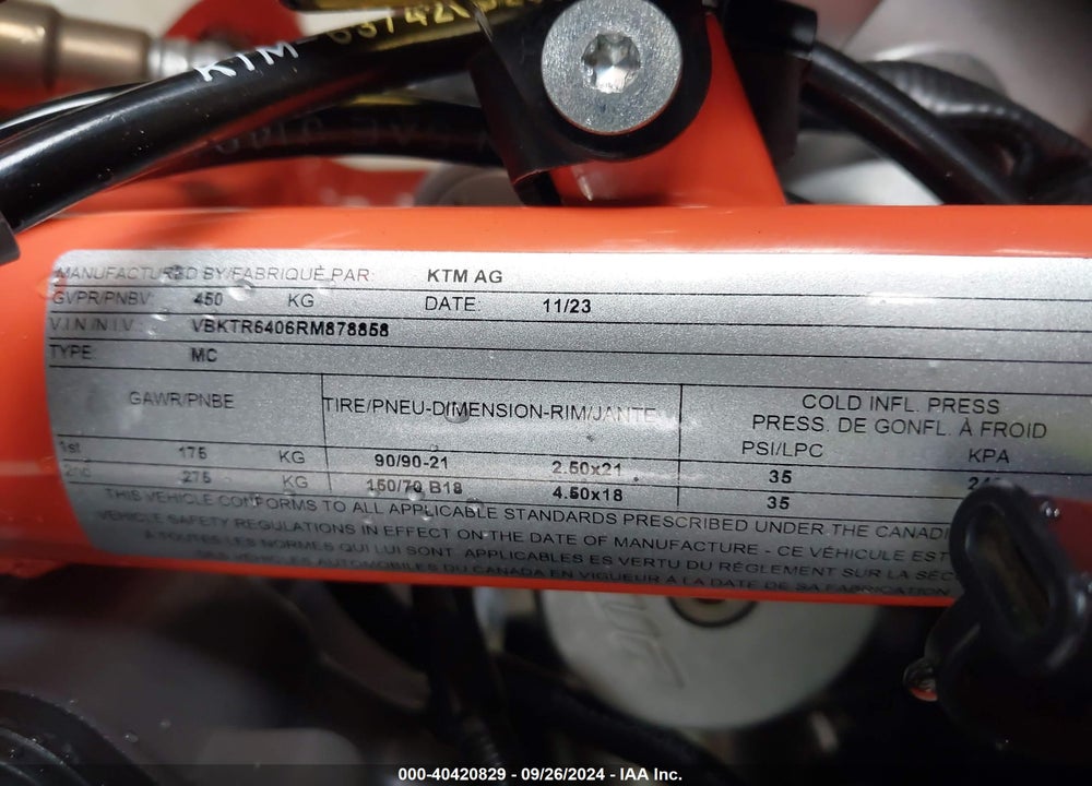 2024 KTM 890 ADVENTURE R VIN: VBKTR6406RM878858