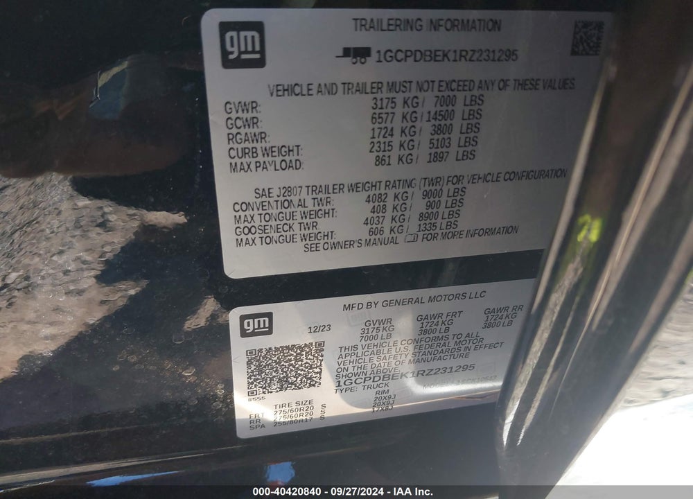 2024 CHEVROLET SILVERADO 1500 4WD SHORT BED CUSTOM VIN: 1GCPDBEK1RZ231295