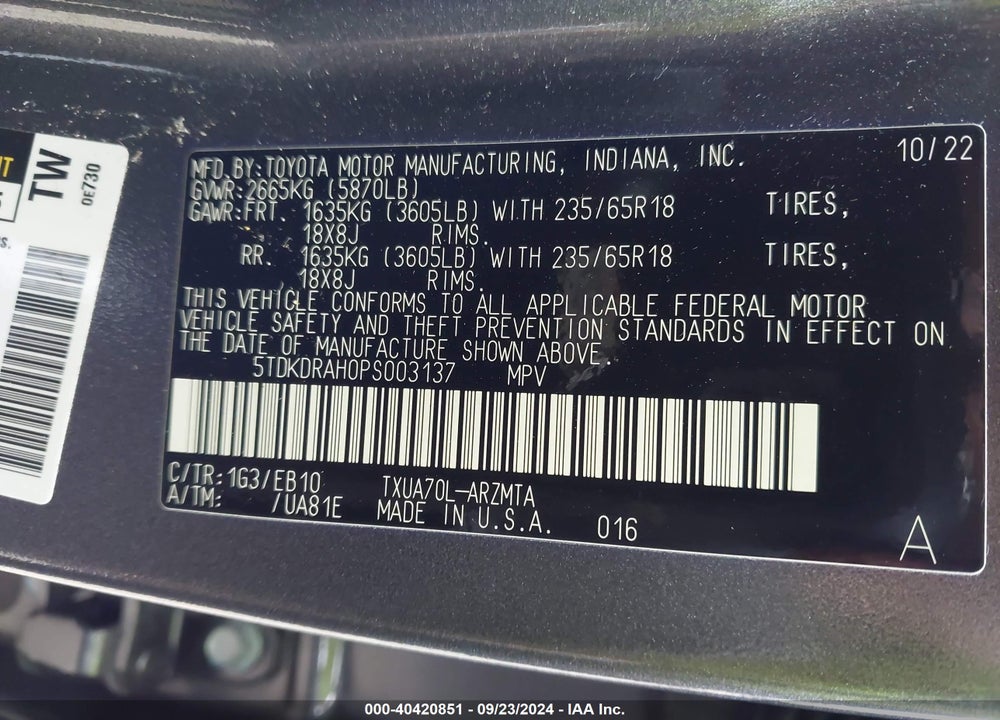 2023 TOYOTA HIGHLANDER XLE VIN: 5TDKDRAH0PS003137