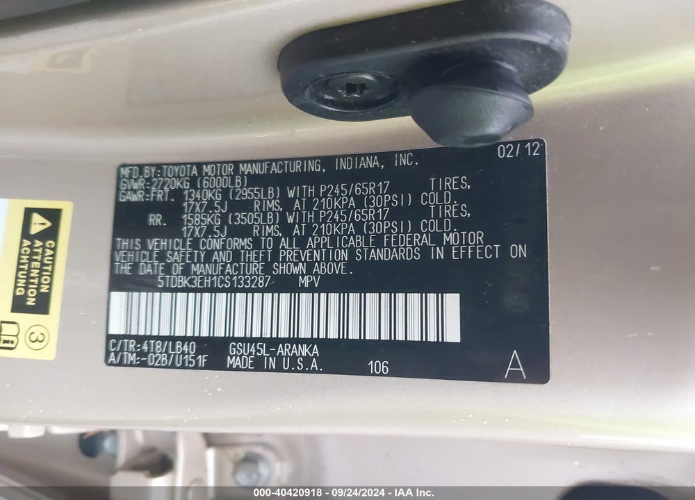 2012 TOYOTA HIGHLANDER SE V6 VIN: 5TDBK3EH1CS133287